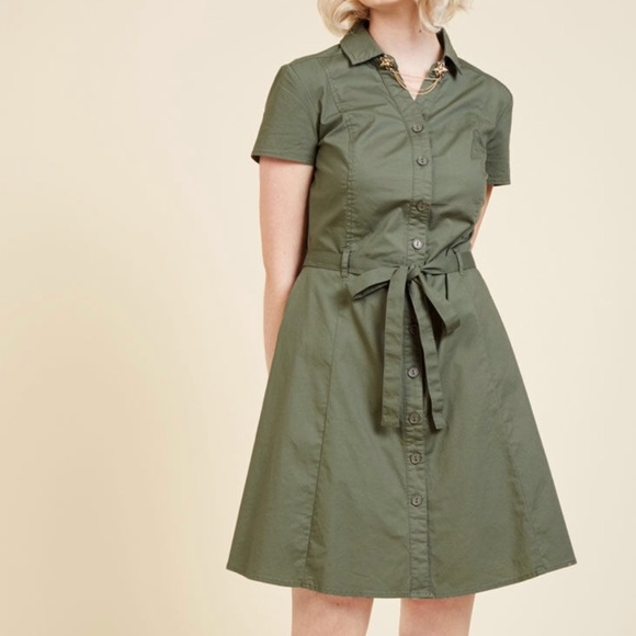 Modcloth Dresses & Skirts - Smoothie Enthusiast A-Line Shirt Dress in Olive 4x